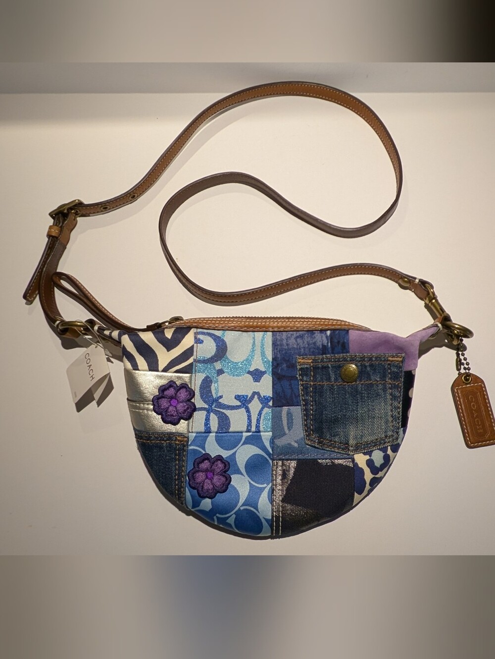 NWT Vintage Coach Patchwork Blue Floral Crossbody Mini Bag #10819 - 2007 Y2K